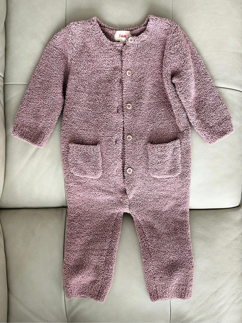7AM Enfant Long Sleeve Jumpsuit - Fuzzy Pink Footie 6-9M